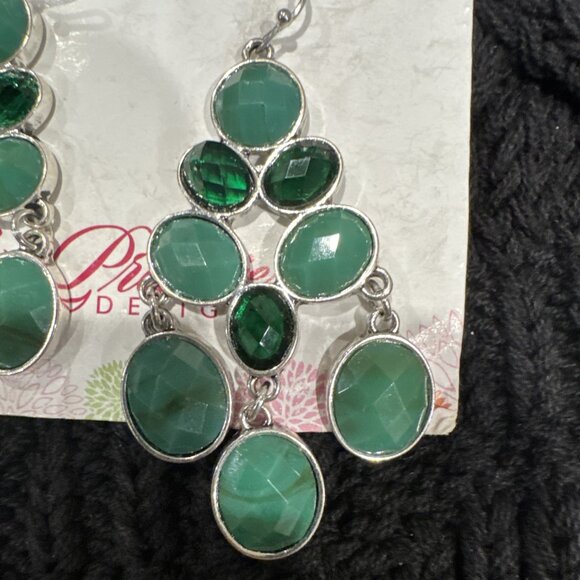 Premier Designs Nordstrom Statement Earrings Green Silvertone Beaded Drop NEW - Picture 4 of 10